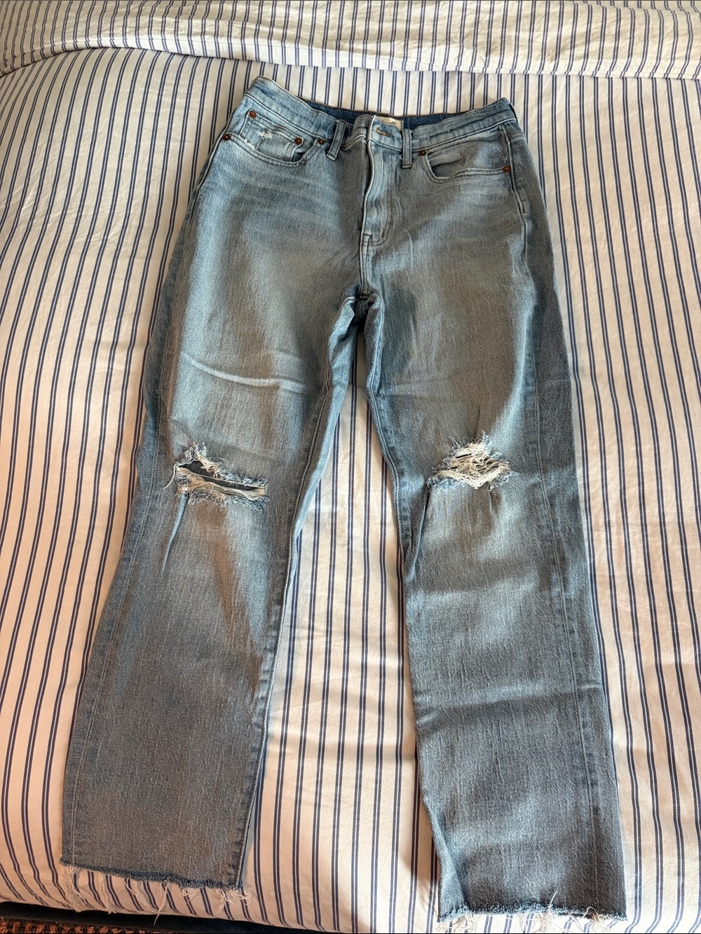 Madewell Light Blue Distressed High-Rise Slim Boy Jeans
